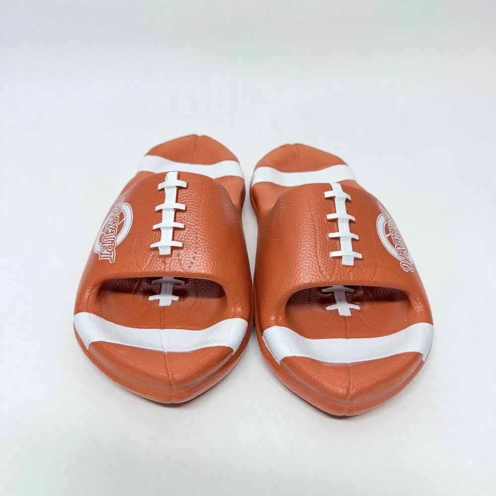 WNXURT Football Novelty Slide Sandals Brown White Sports Theme Unisex Size 7/7.5